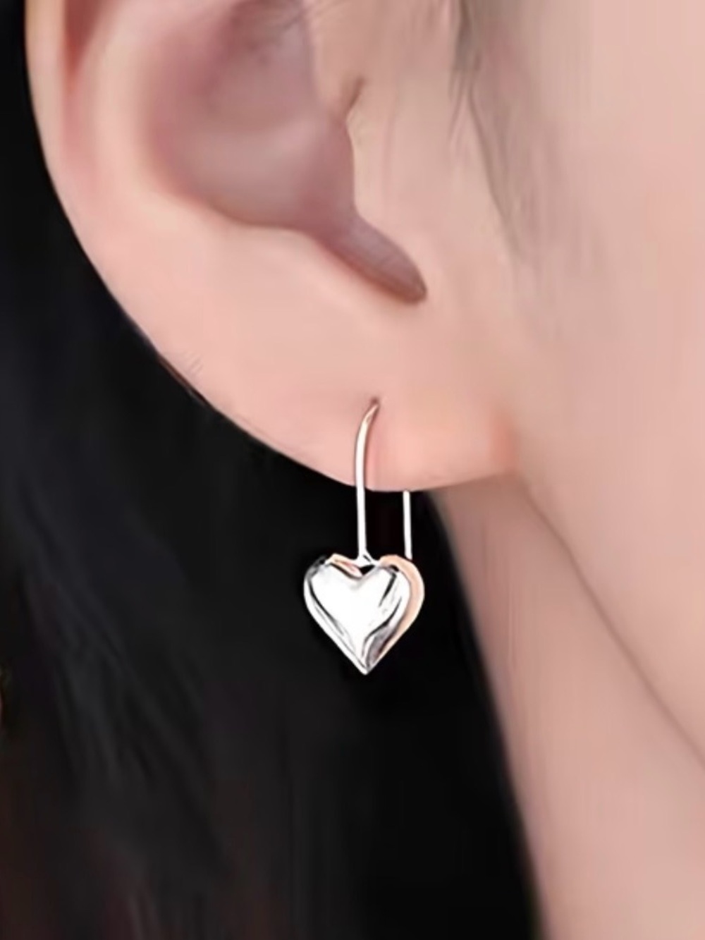 Sterling Silver Heart Drop Earrings - Silver